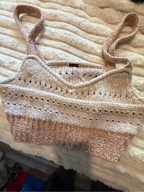 Free People Blush Pink and Cream Knit Cropped Tank